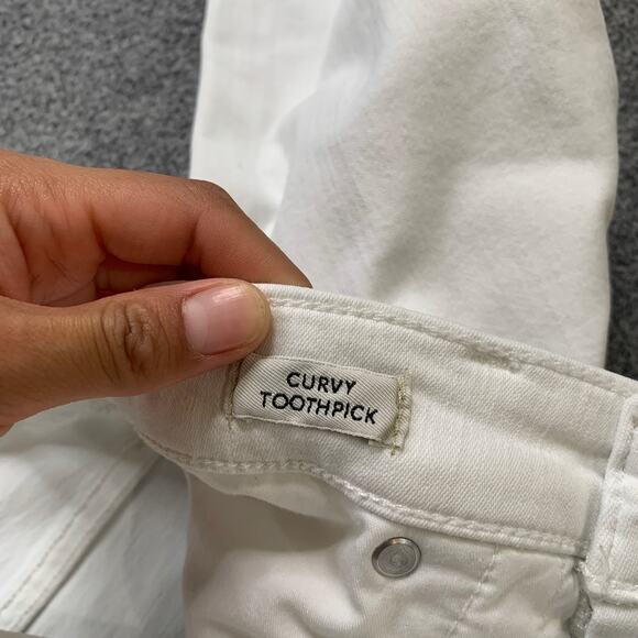 J Crew Jeans Women 27 White Denim Curvy Toothpick High Rise Super Skinny Ankle - Picture 6 of 11